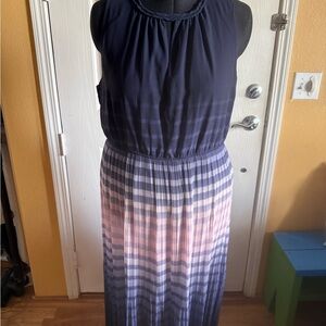 Maison Jules Navy and Pink Striped Maxi Dress
